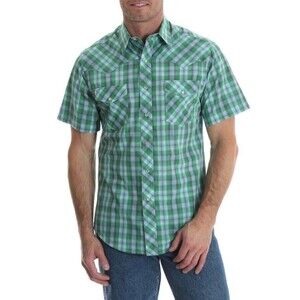 Wrangler Short-Sleeve Teal Plaid Pearl Snap Button Down Western Shirt- Size 3XL
